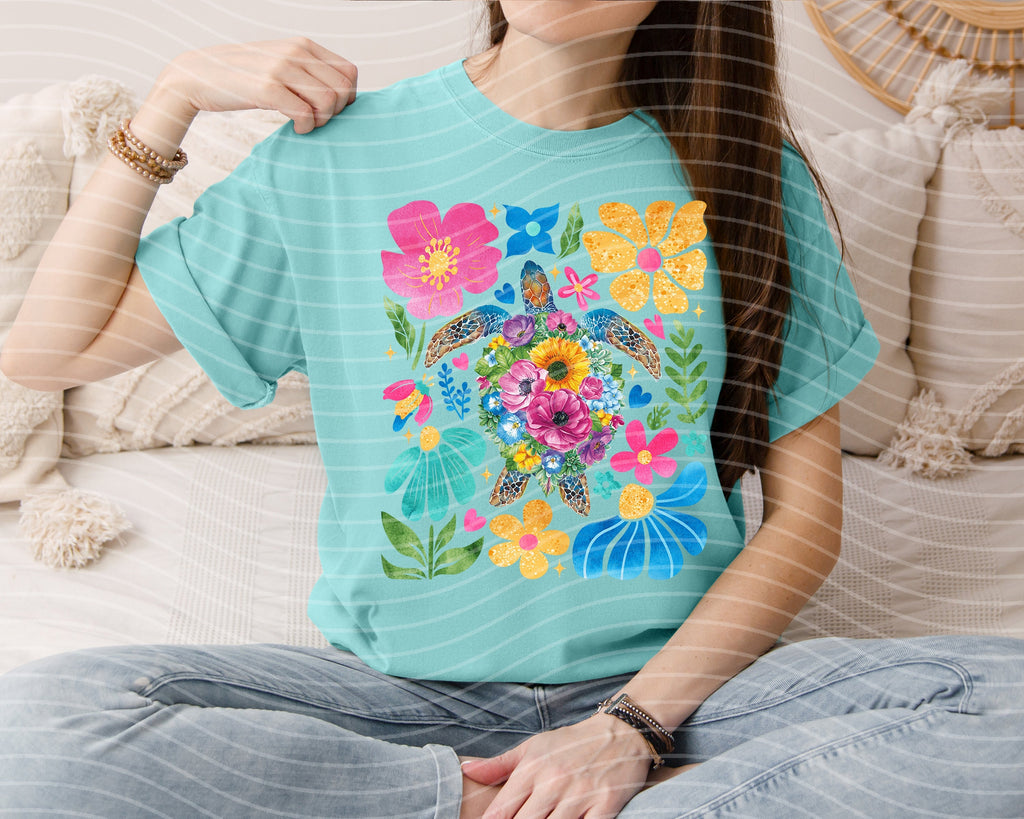 Floral Sea Turtle Graphic Tee product image 1