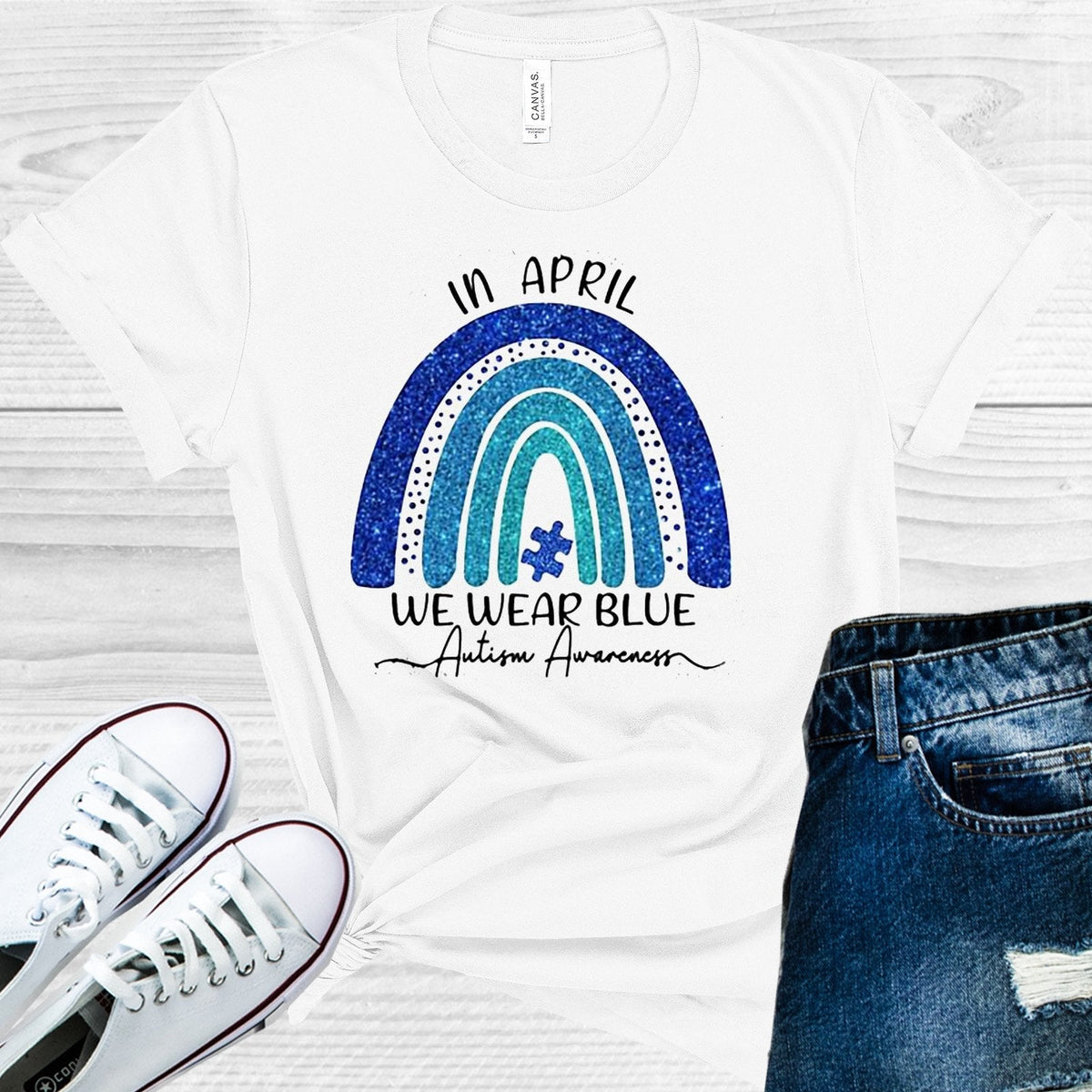 In April We Wear Blue Autism Awareness Graphic Tee product image 1