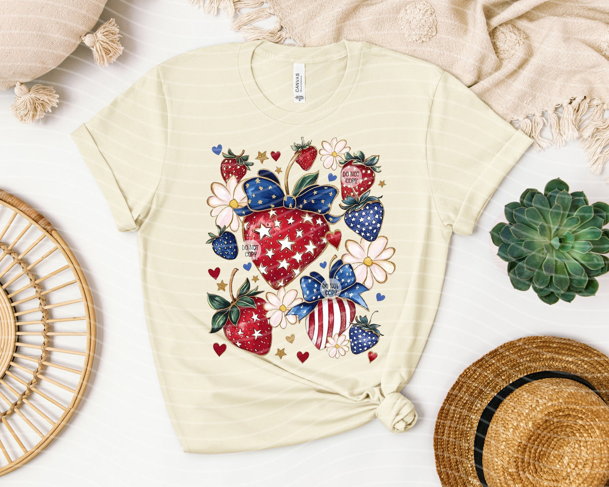 Patriotic Strawberries Graphic Tee product image 1