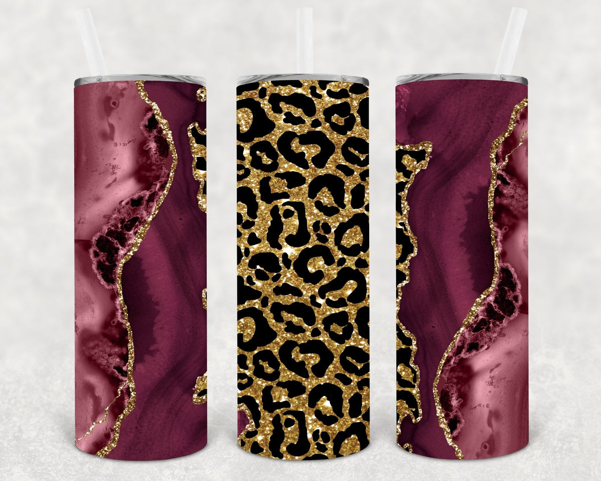 Burgundy and Gold Leopard 20 oz Skinny Tumbler